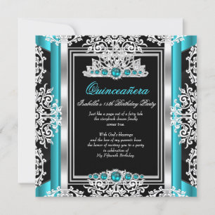 Convite Quinceanera 15 Birthday Teal Pearl Prata Preto