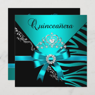 Convite Quinceanera 15 Birthday Zebra Blue Tiara