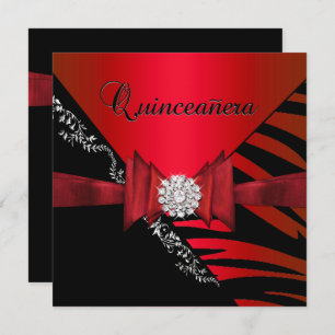 Convite Quinceanera 15 Birthday Zebra Red Black Tripe