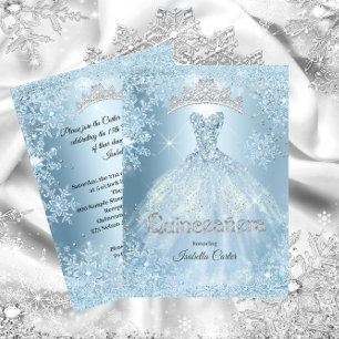 Convite Quinceanera 15 Cinderela Floco de Neve Azul