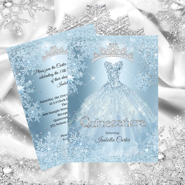 Convite Quinceanera 15 Cinderela Floco de Neve Azul (Criador carregado)