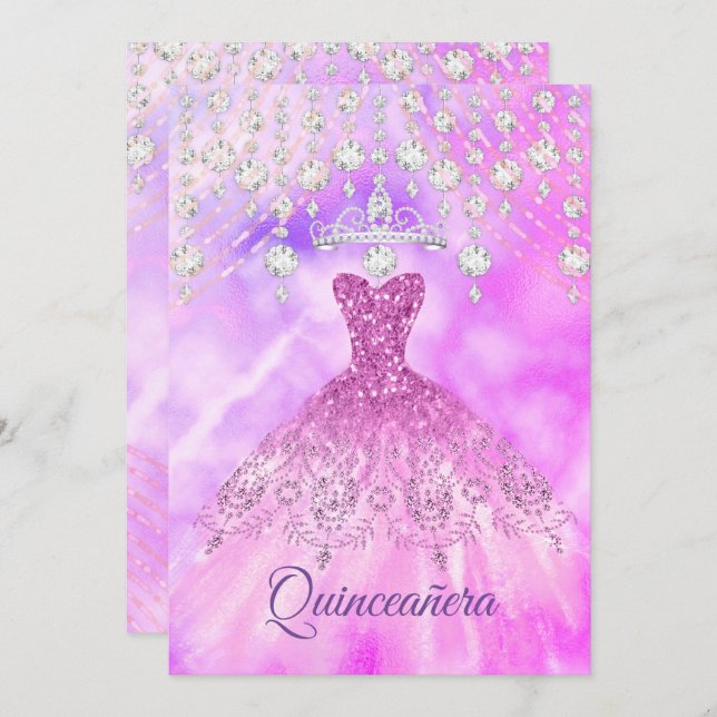 Convite Quinceanera, 15 de Festa de aniversário de vestime (Frente/Verso)