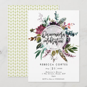 Convite Quinceanera 15 de penas florais