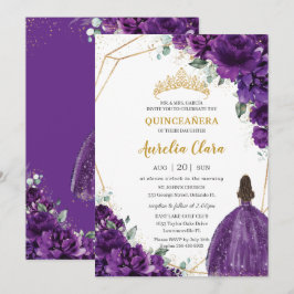Convite Quinceañera 15 Escuro Roxo Dourado