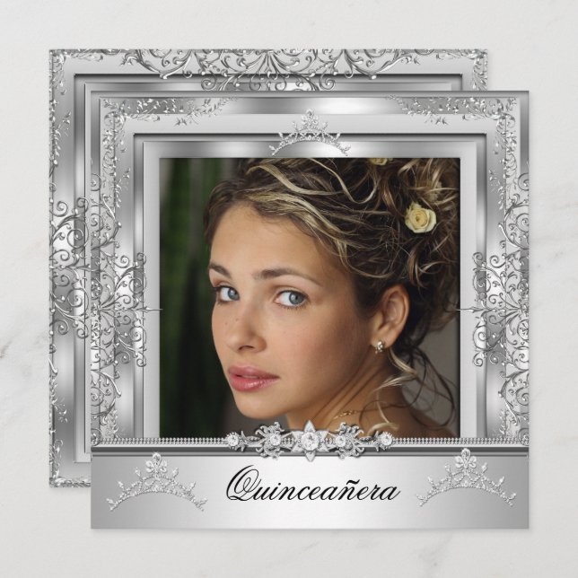 Convite Quinceañera 15 Festa de aniversário White Silver T (Frente/Verso)