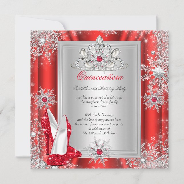 Convite Quinceanera 15 Festas de aniversário Vermelhos 2 (Frente)