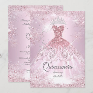 Convite Quinceanera 15 pincel cor-de-rosa Floco de neve Ve