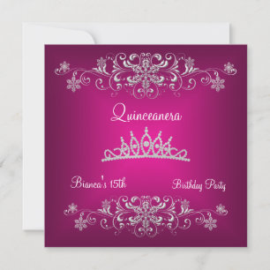 Convite Quinceanera 15 Pink Silver Diamond Tiara