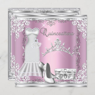Convite Quinceanera 15 Pink Silver Diamond Tiara