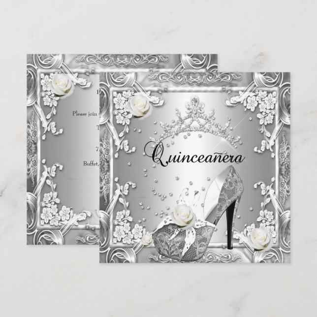Convite Quinceanera 15 Prata Festa de aniversário (Frente/Verso)