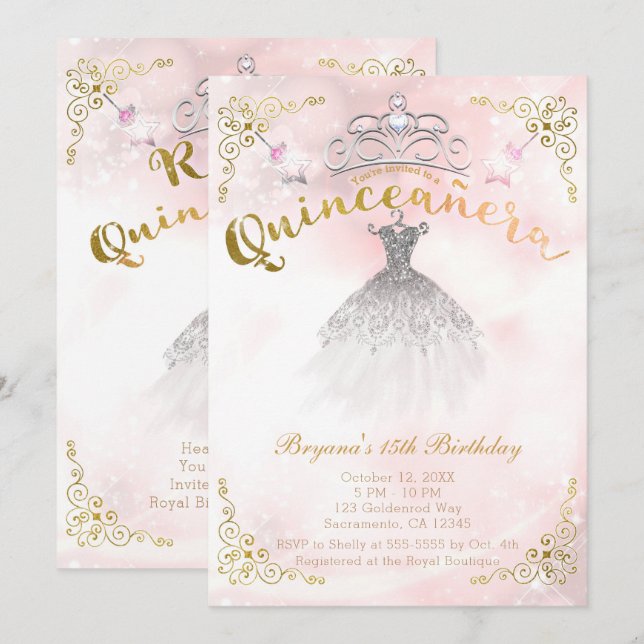 Convite Quinceañera 15 Princesa Sparkle Festa de aniversár (Frente/Verso)