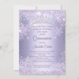 Convite Quinceanera 15 Purple Lilac Snowflake Winter