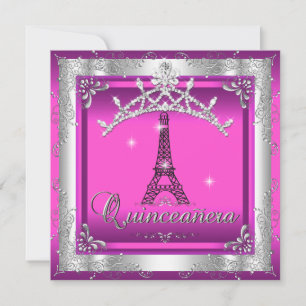 Convite Quinceanera 15 Rosa Prata Tiara Torre Eiffel