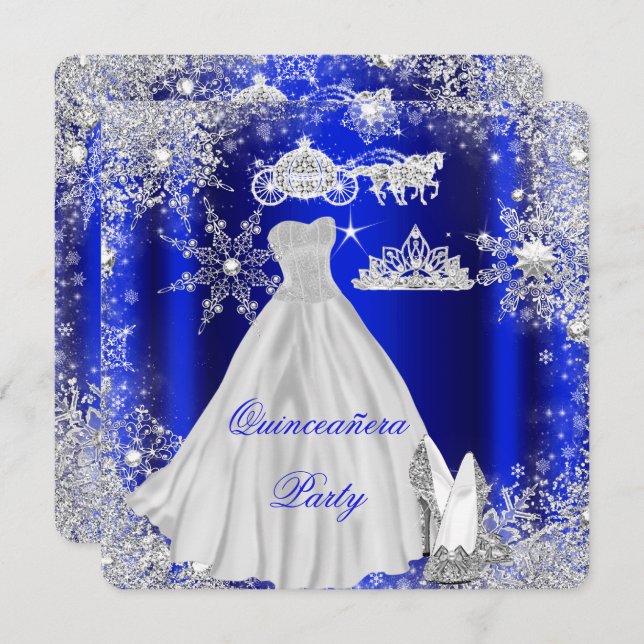 Convite Quinceanera 15 Royal Blue Festa de aniversário (Frente/Verso)