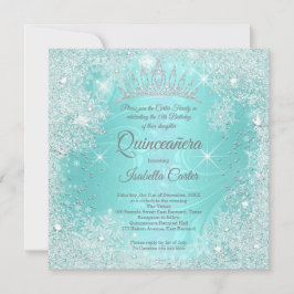 Convite Quinceanera 15 Teal Snowflake Winter Wonderland