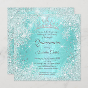 Convite Quinceanera 15 Teal Snowflake Winter Wonderland