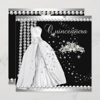 Convite Quinceanera 15 Tiara Gown Prata Negra Branca