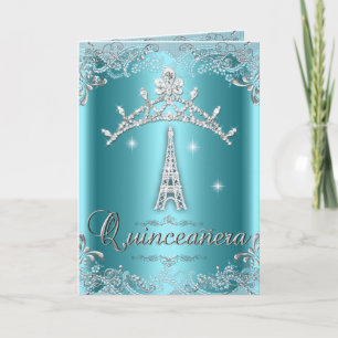 Convite Quinceanera 15 Torre Azul Teal de Prata Tiara Eiff
