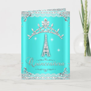 Convite Quinceanera 15 Turquesa Prata Tiara Torre Eiffel