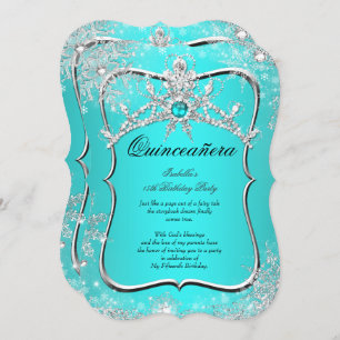 Convite Quinceanera 15 Winter Wonderland Aqua Pearl