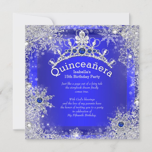 Convite Quinceanera 15 Winter Wonderland Royal Blue (Frente)