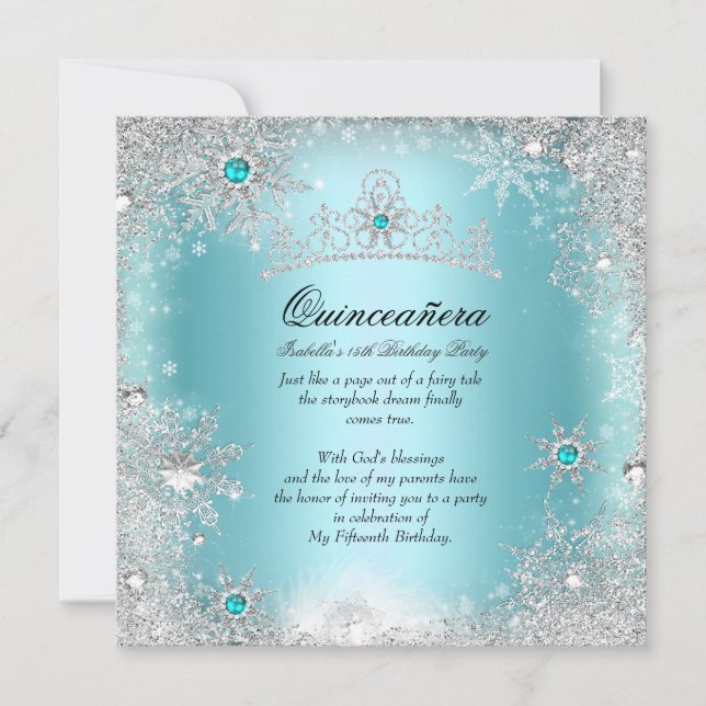 Convite Quinceanera 15 Winter Wonderland Silver Blue 2 (Frente)