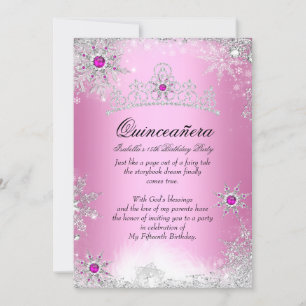 Convite Quinceanera 15 Winter Wonderland Silver Pink