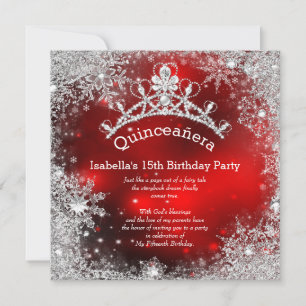 Convite Quinceanera 15 Winter Wonderland Silver Red