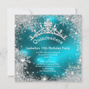 Convite Quinceanera 15 Winter Wonderland Silver Teal