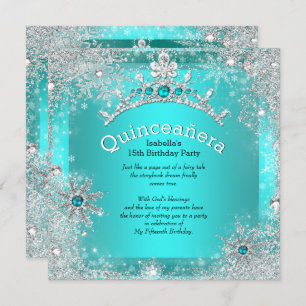 Convite Quinceanera 15 Winter Wonderland Silver Teal 3