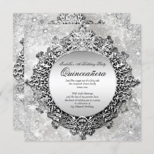 Convite Quinceanera 15 Winter Wonderland Silver White