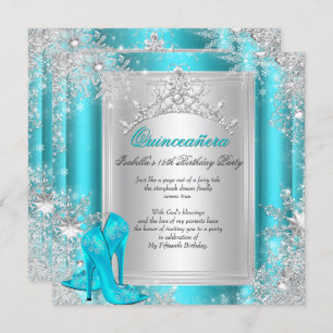 Convite Quinceanera 15 Winter Wonderland Teal Aqua