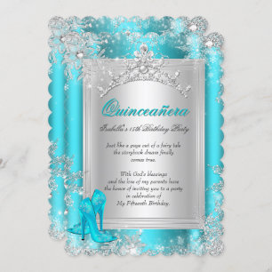 Convite Quinceanera 15 Winter Wonderland Teal Aqua