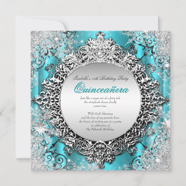 Convite Quinceanera 15 Winter Wonderland Teal Aqua 2 (Frente)