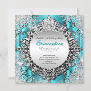 Convite Quinceanera 15 Winter Wonderland Teal Aqua 2