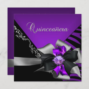Convite Quinceanera 15 Zebra Purple Prata