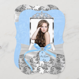 Convite Quinceanera 1 - Rosa do Arco de Prata Azul Elegant