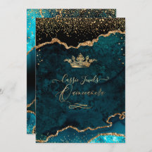 Quinceanera, Agato Azul Teal Faux Confetti Dourado