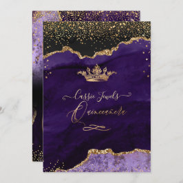 Convite Quinceanera, Agato Roxo Faux Dourada Confetti