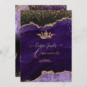 Convite Quinceanera, Agato Roxo Faux Dourada Confetti