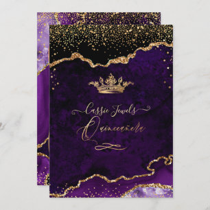 Convite Quinceanera, Agato Roxo Faux Dourado Confetti Invi