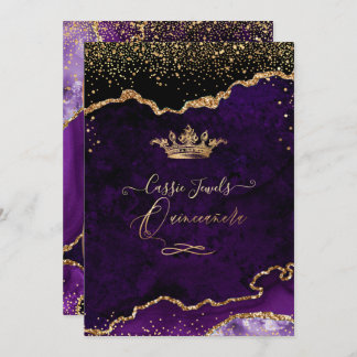 Convite Quinceanera, Agato Roxo Faux Dourado Confetti Invi