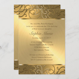 Convite Quinceanera All Dourado Filigree Swirl Border