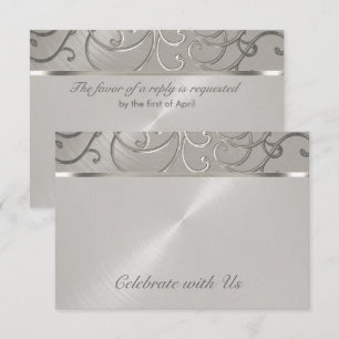 Convite Quinceanera All Silver Filigree Swirls