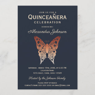 Convite Quinceanera Aniversário de 15 anos Azul Marinho e