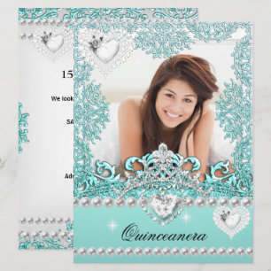 Convite Quinceanera Aniversário de 15 anos Azul Teal Prata