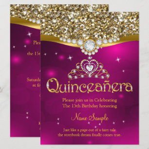 Convite Quinceanera Aniversário de 15 anos Brilho Rosa Dou