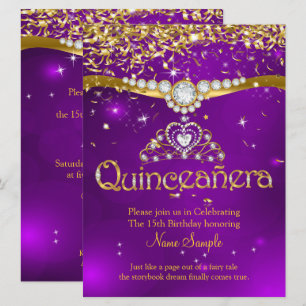 Convite Quinceanera Aniversário de 15 anos Confetes Roxos