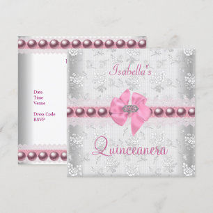 Convite Quinceanera Aniversário de 15 anos Lindo Laço Rosa