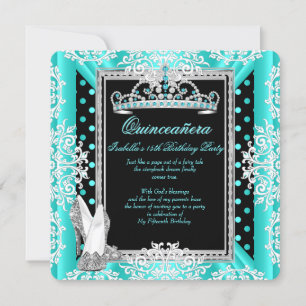 Convite Quinceanera Aniversário de 15 anos Pontos Azul Tea